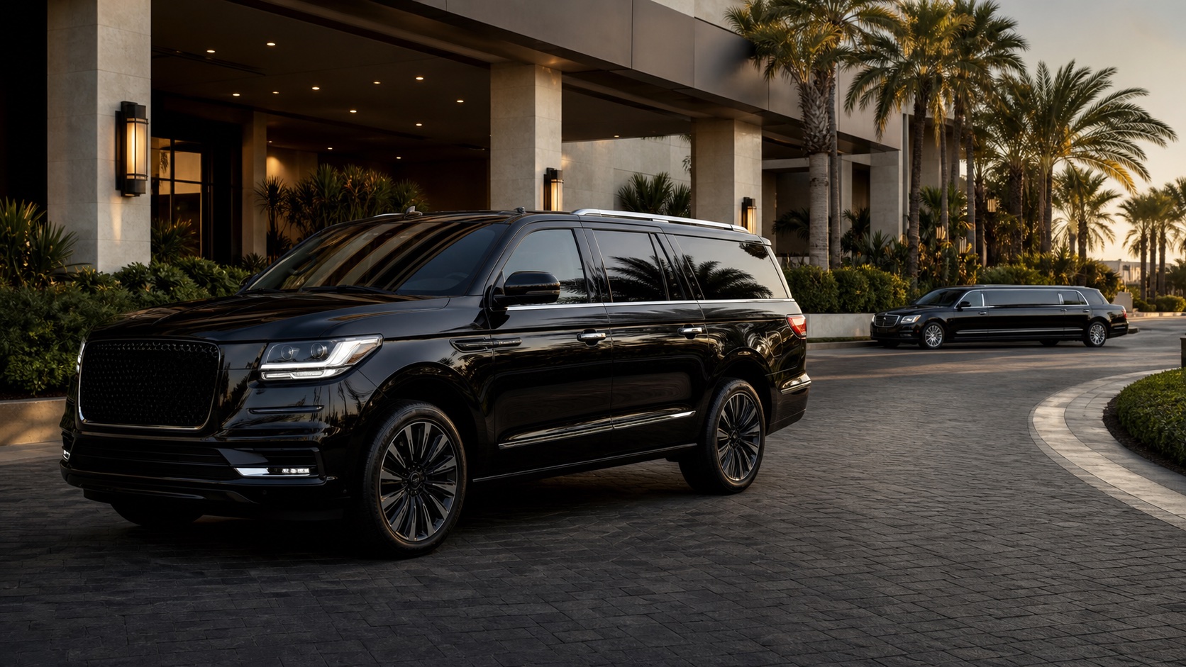 Black luxury SUV arriving at an Orlando resort